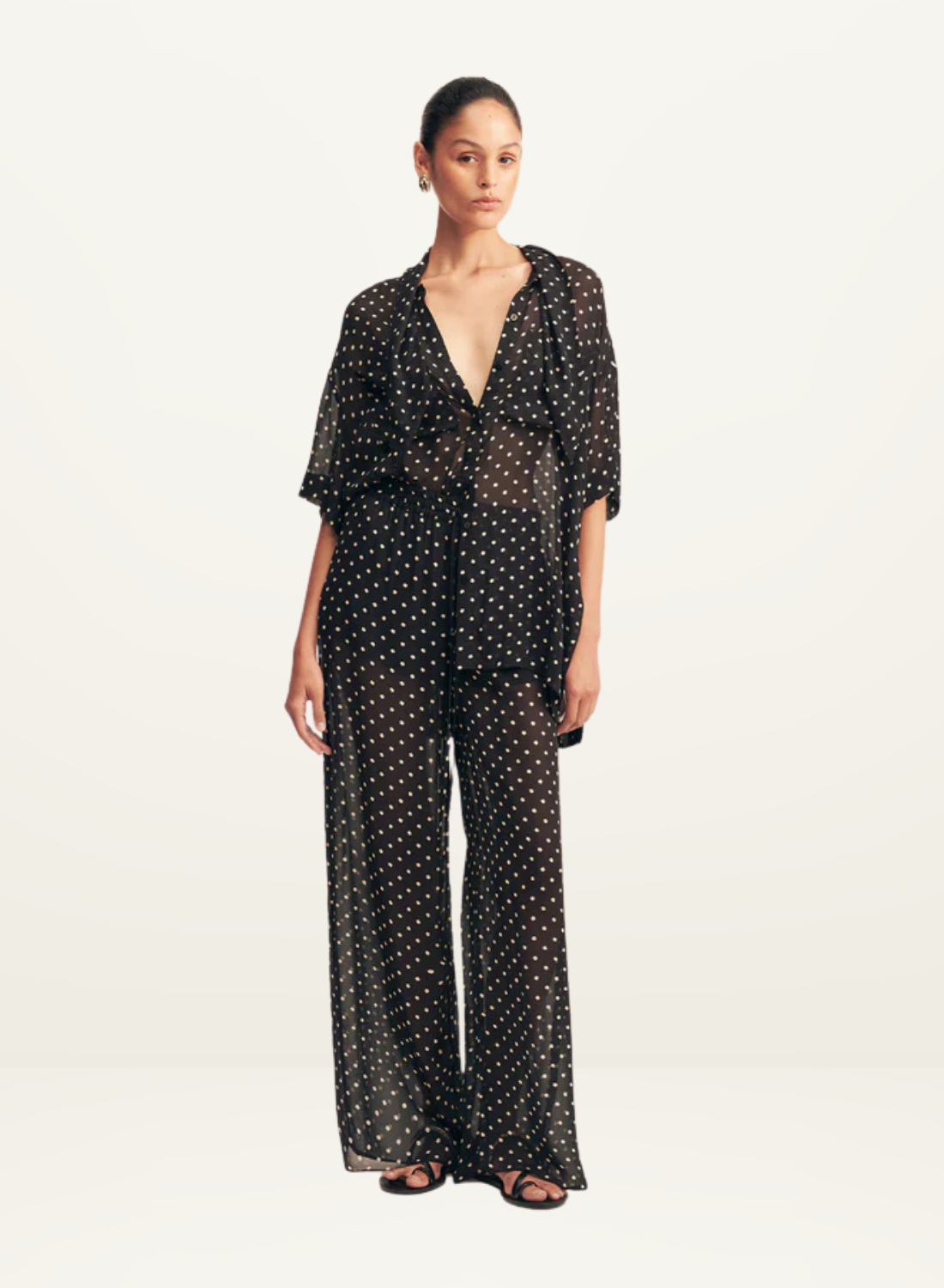 Shona Joy Houston Short Sleeve Neck Tie Shirt in NOIR POLKA