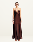 Shona Joy Moraya Plunged Maxi Dress in Coffee