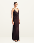 Shona Joy Simona Lace Slip Maxi Dress in Espresso