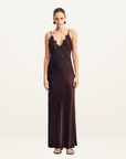 Shona Joy Simona Lace Slip Maxi Dress in Espresso