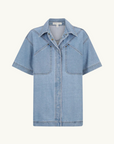Shona Joy Stella Denim Short Sleeve Shirt in Mid Blue
