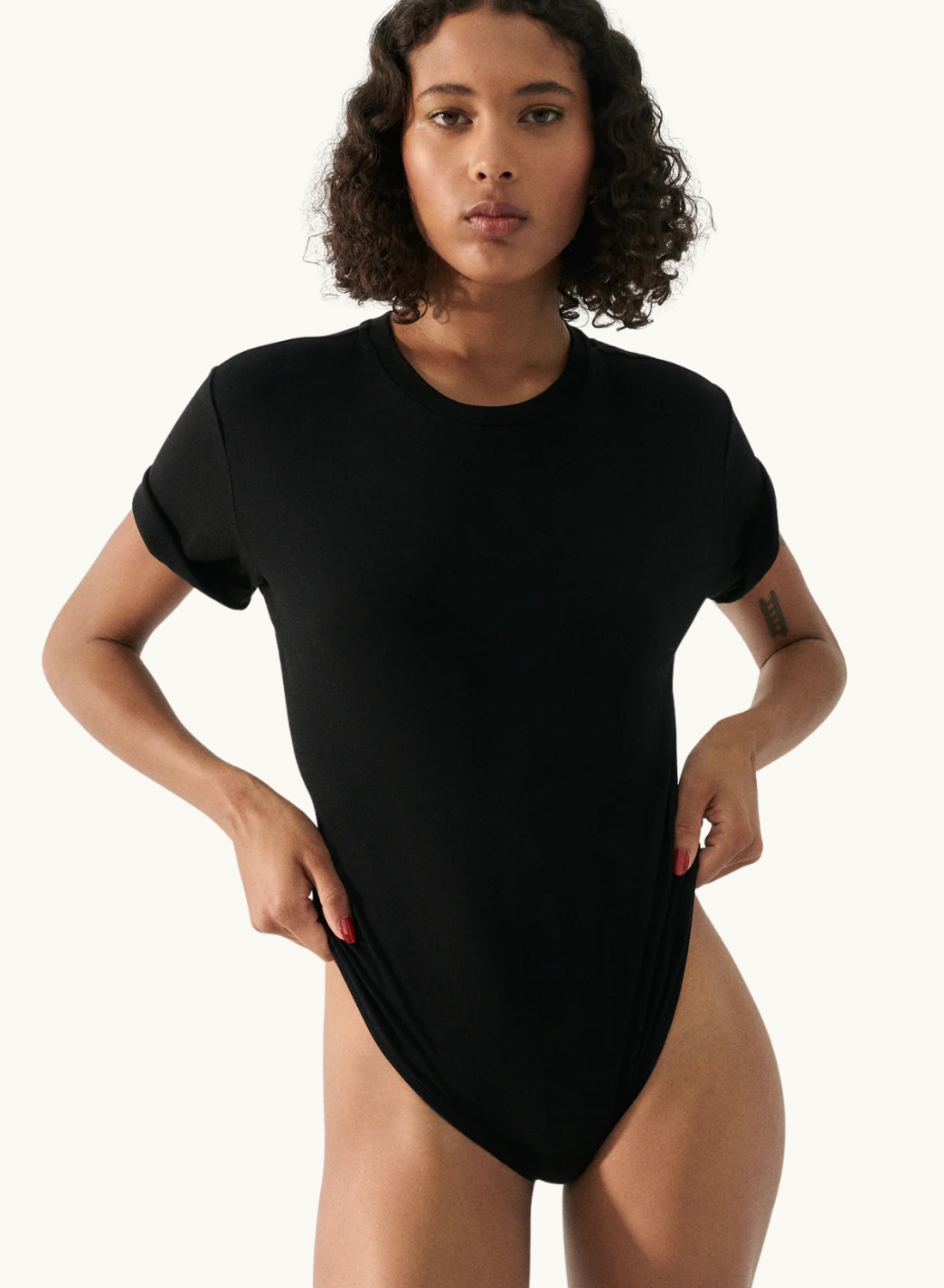 Silk Laundry Bodysuit Tee in BLACK