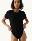 Silk Laundry Bodysuit Tee in BLACK