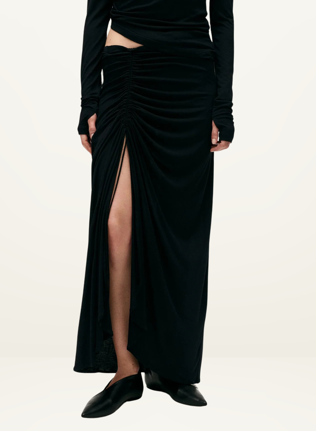 Silk Laundry Jersey Modal Ruched Skirt in BLACK