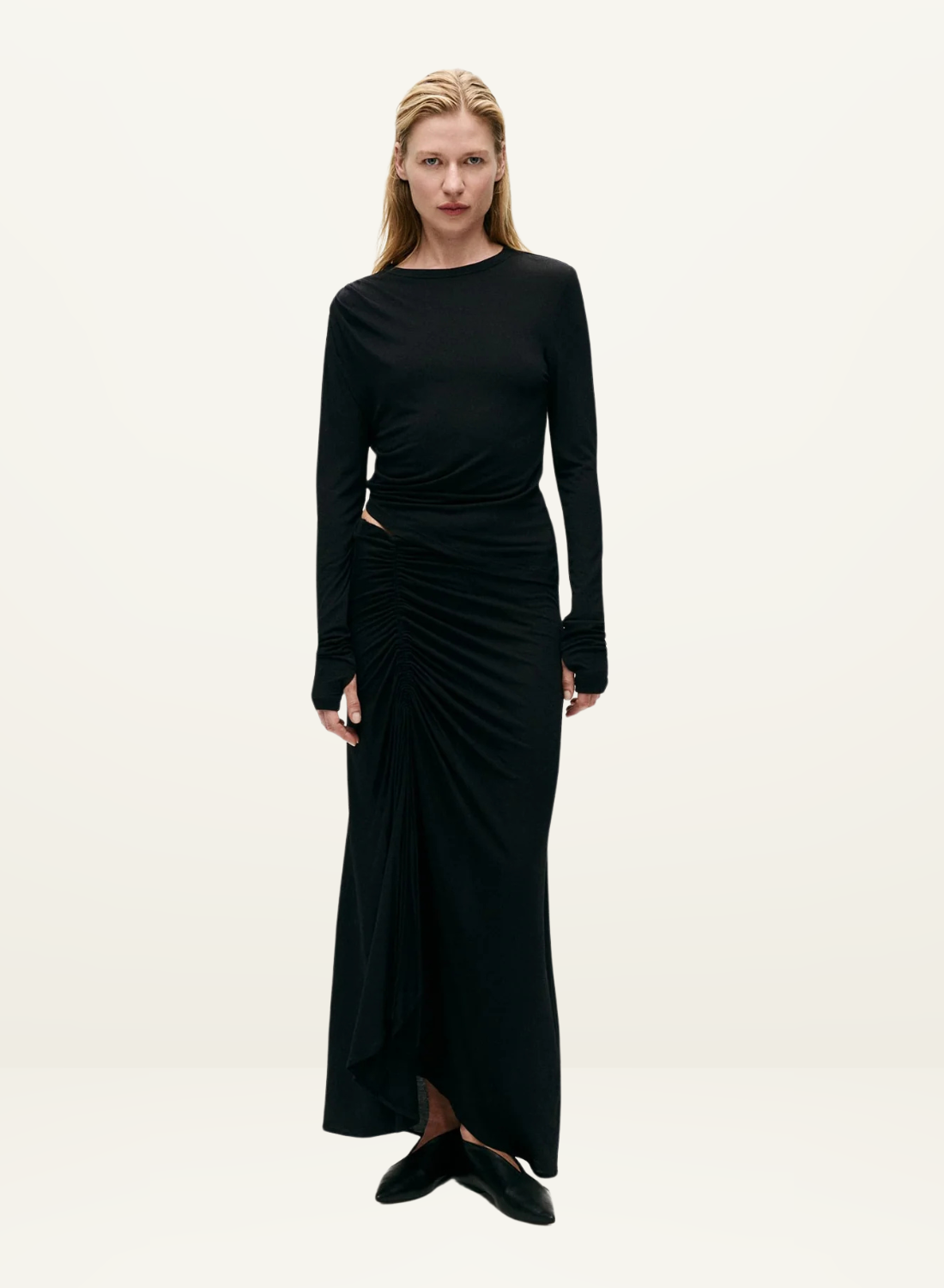 Silk Laundry Jersey Modal Ruched Skirt in BLACK