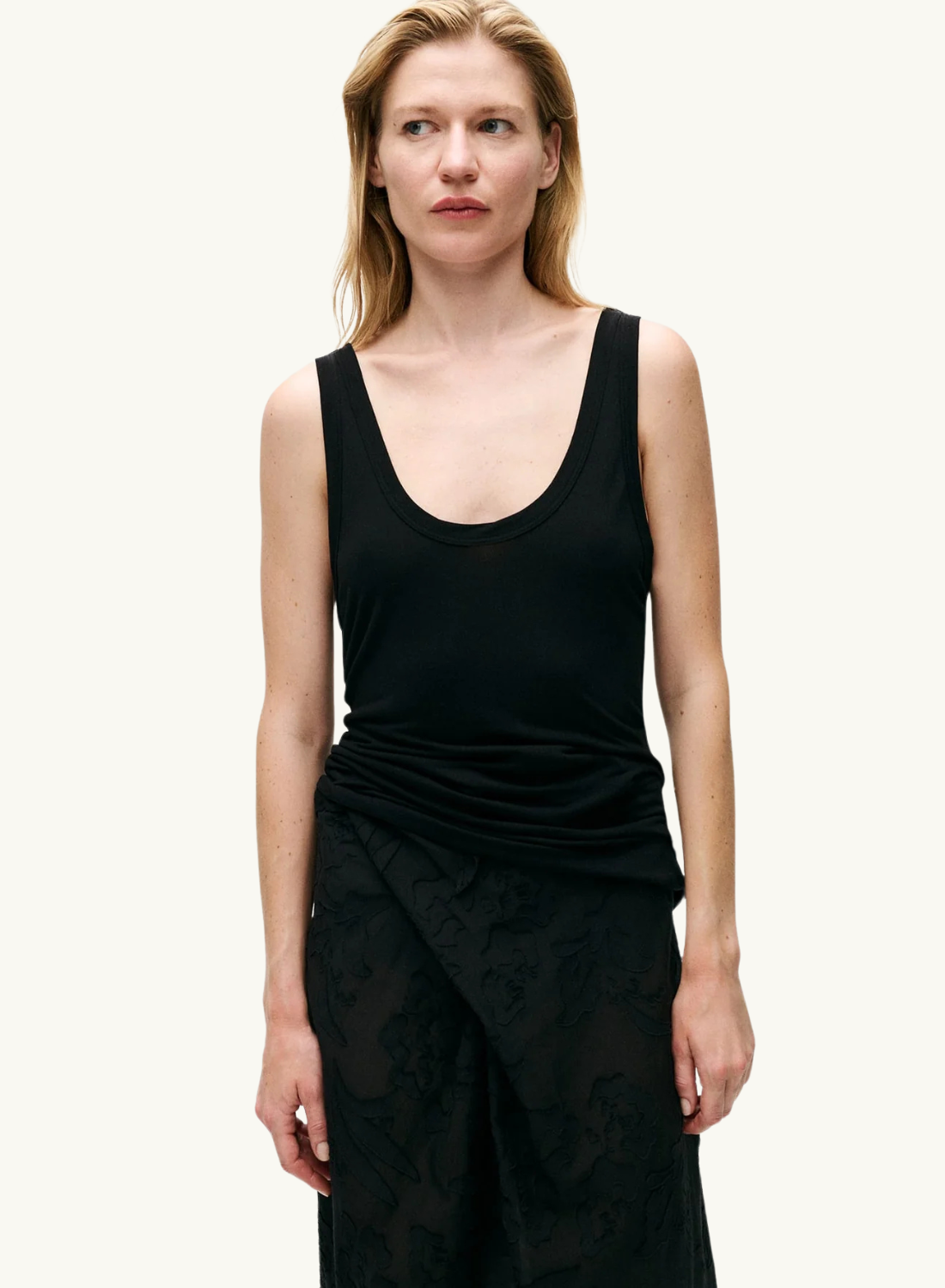 Silk Laundry Jersey Modal Scoop Neck Tank in BLACK