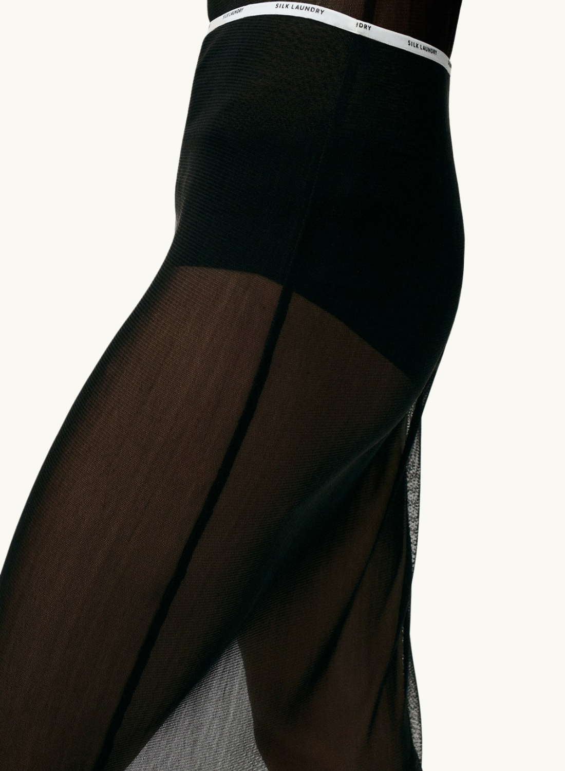 Silk Laundry Mesh Long Sleeve Top in BLACK