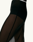 Silk Laundry Mesh Long Sleeve Top in BLACK