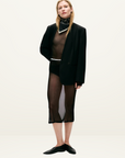 Silk Laundry Mesh Long Sleeve Top in BLACK