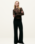 Silk Laundry Mesh Long Sleeve Top in BLACK
