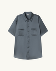 Silk Laundry Short Sleeve Boyfriend Shirt in SLATE
