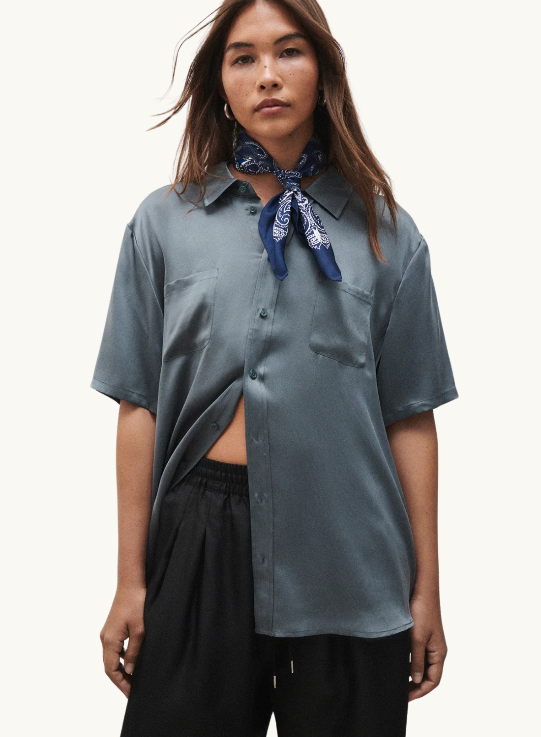 Silk Laundry Short Sleeve Boyfriend Shirt in SLATE