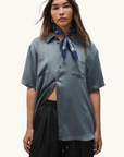 Silk Laundry Short Sleeve Boyfriend Shirt in SLATE