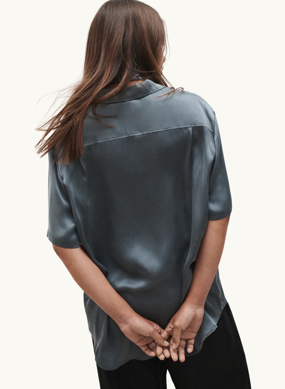 Silk Laundry Short Sleeve Boyfriend Shirt in SLATE