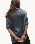 Silk Laundry Short Sleeve Boyfriend Shirt in SLATE