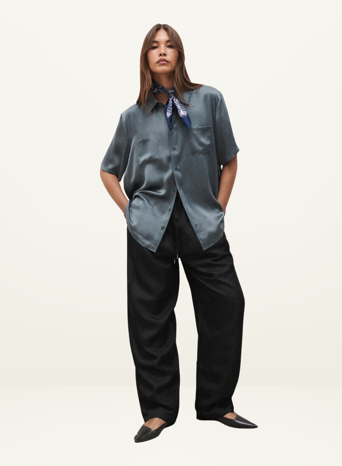 Silk Laundry Short Sleeve Boyfriend Shirt in SLATE