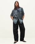 Silk Laundry Short Sleeve Boyfriend Shirt in SLATE