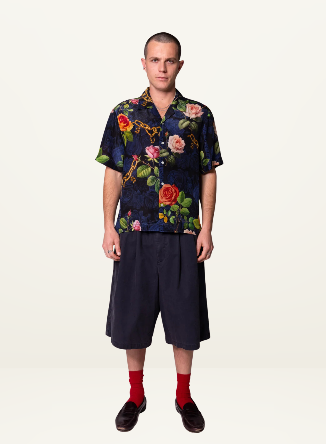 Something Very Special Chains and Roses Silk Resort Shirt in Black