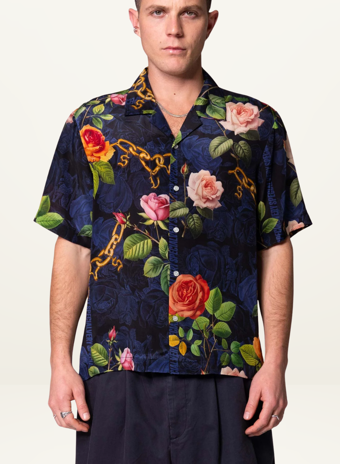 Something Very Special Chains and Roses Silk Resort Shirt in Black
