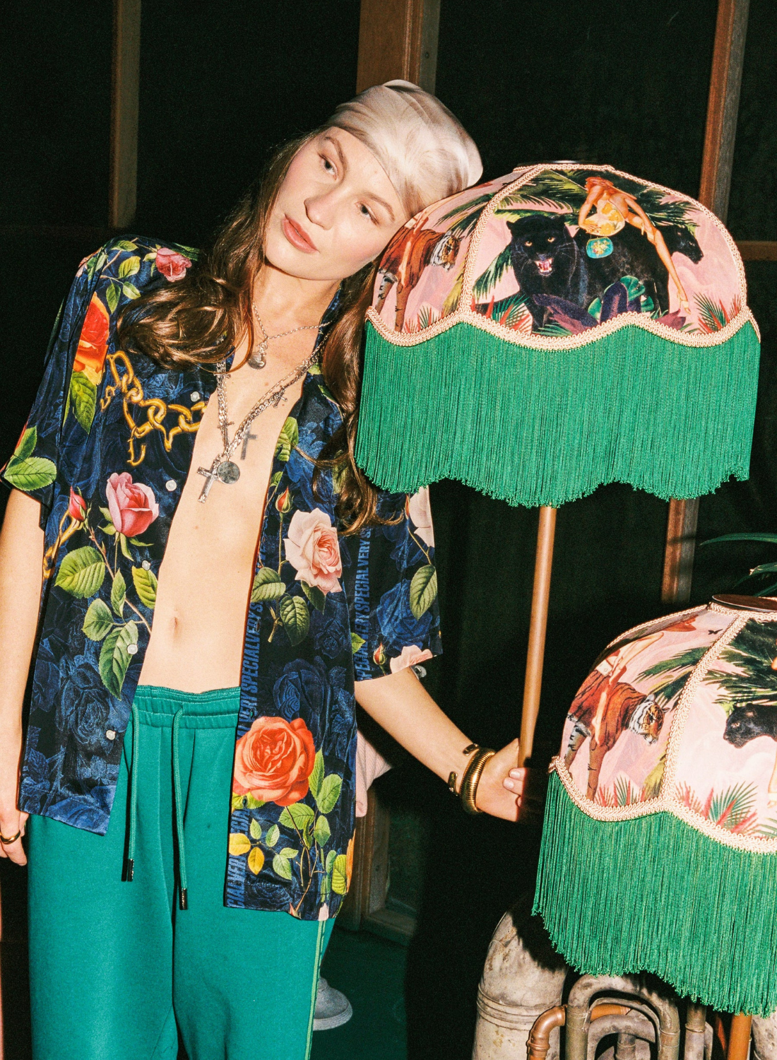 Something Very Special Chains and Roses Silk Resort Shirt in Black