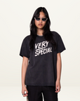Something Very Special Stacked Logo Tee in Washed Black