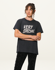 Something Very Special Stacked Logo Tee in Washed Black