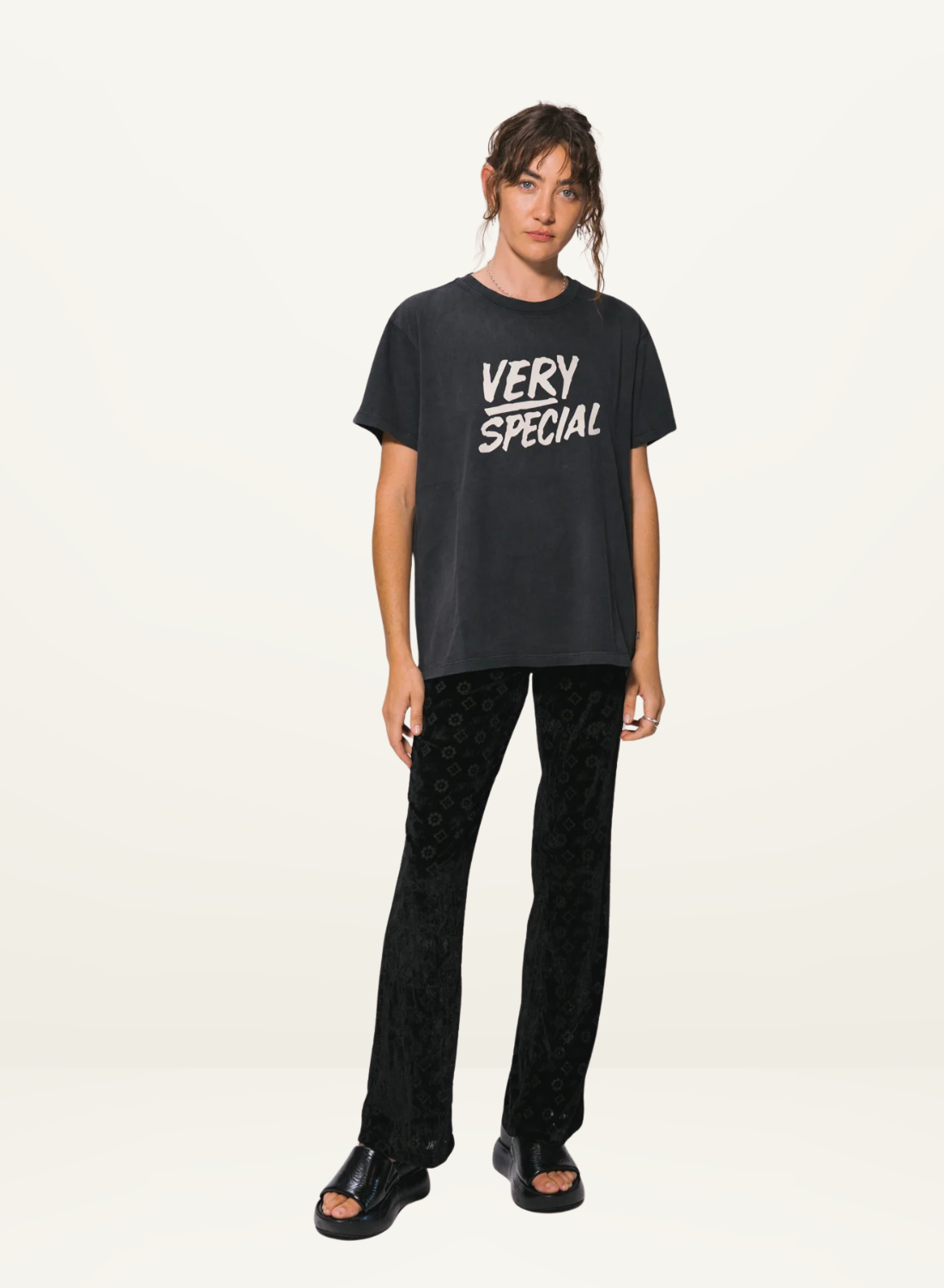 Something Very Special Stacked Logo Tee in Washed Black