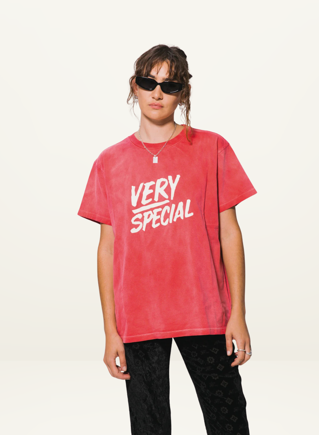 Something Very Special Stacked Logo Tee in Washed Red