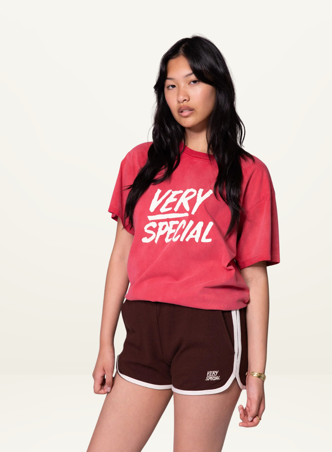 Something Very Special Stacked Logo Tee in Washed Red