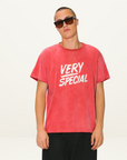Something Very Special Stacked Logo Tee in Washed Red