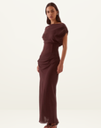 Sovere Ada Off Shoulder Dress in Chocolate
