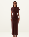 Sovere Ada Off Shoulder Dress in Chocolate