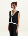 Summi Summi Knit Sleeveless Cardi in BLACK & CREAM