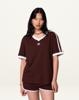 Very Special Mocha Mesh Stripe Tee in Brown