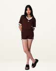 Very Special Mocha Mesh Stripe Tee in Brown