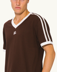Very Special Mocha Mesh Stripe Tee in Brown