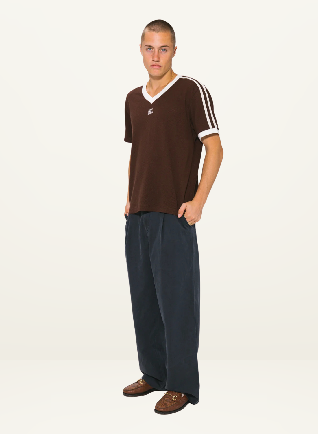 Very Special Mocha Mesh Stripe Tee in Brown