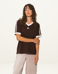 Very Special Mocha Mesh Stripe Tee in Brown
