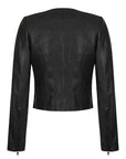 Long Sleeve Cropped Leather Jacket BLACK White Suede-Demkiw-Frolic Girls