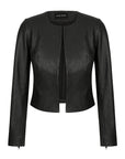 Long Sleeve Cropped Leather Jacket BLACK White Suede-Demkiw-Frolic Girls