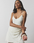 With Harper Lu Georgette Draped Mini Dress in White