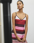 With Harper Lu Stripe Bias Mini Dress in Fucshia Stripe