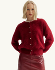 World Of Nomads Frankie Crew Neck Cardigan in MERLOT