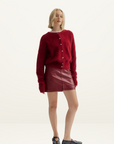 World Of Nomads Frankie Crew Neck Cardigan in MERLOT