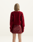 World Of Nomads Frankie Crew Neck Cardigan in MERLOT