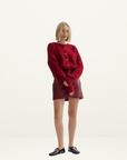 World Of Nomads Frankie Crew Neck Cardigan in MERLOT