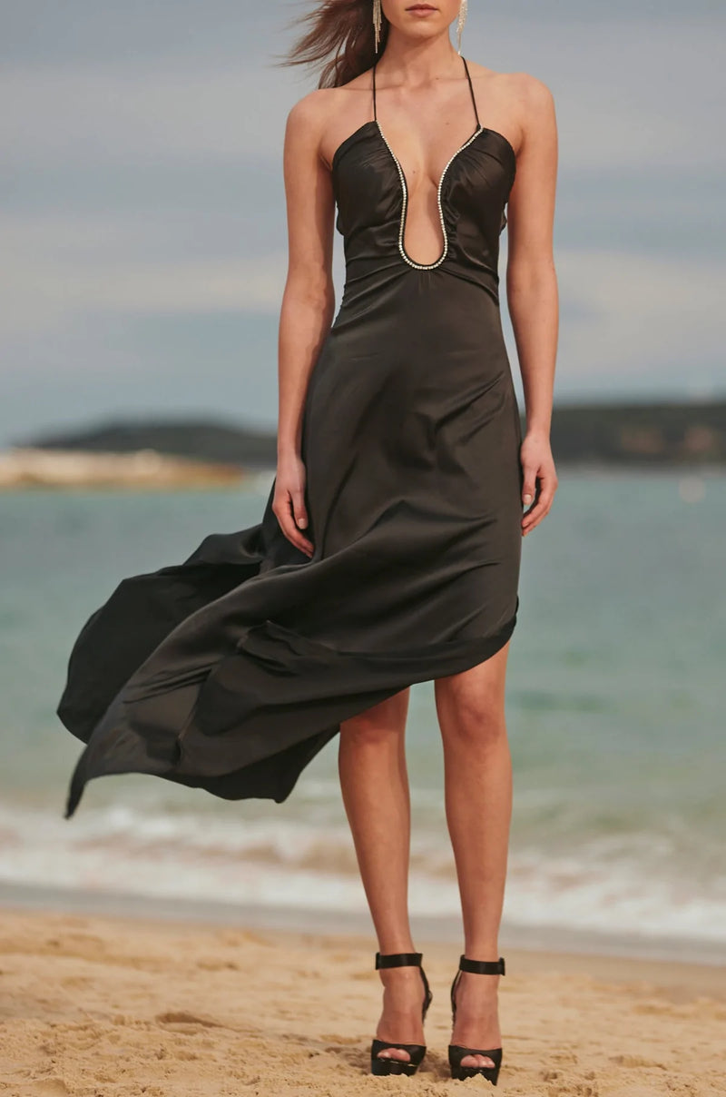 Satin Embellished Keyhole Dress BLACK Sonya-Sonya-Frolic Girls