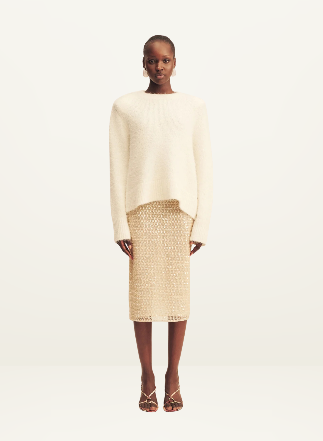 Shona Joy Everly Sequin Midi Skirt in Macadamia