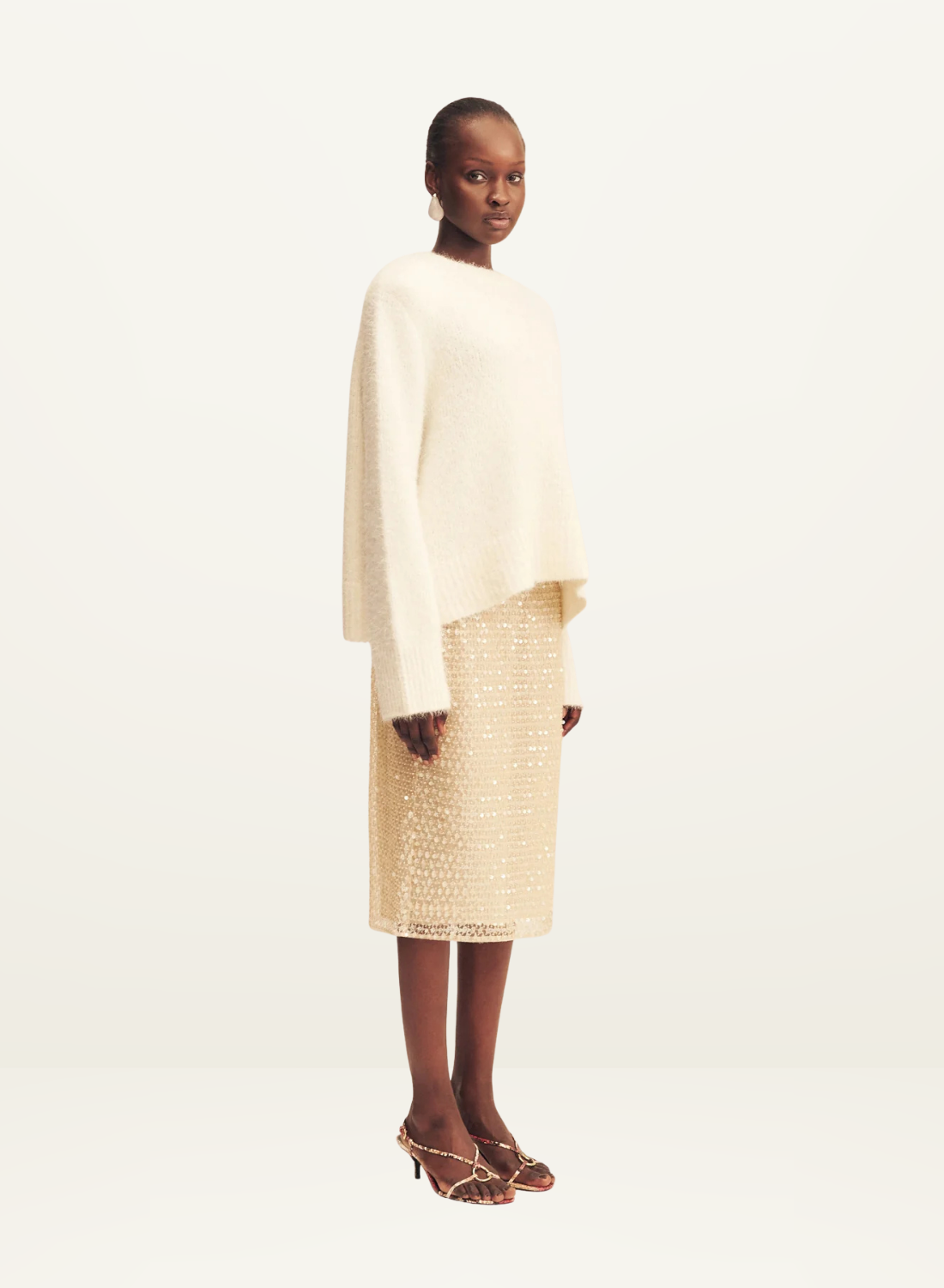 Shona Joy Everly Sequin Midi Skirt in Macadamia
