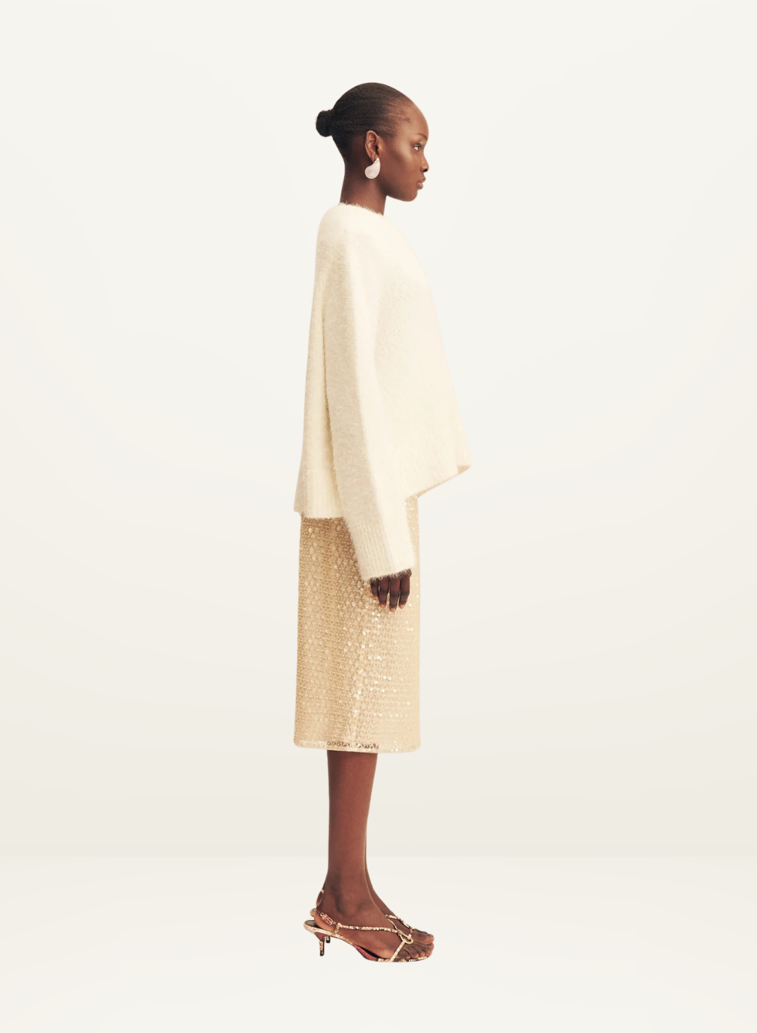 Shona Joy Everly Sequin Midi Skirt in Macadamia